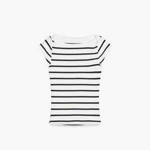 Zara Black and White Striped Short Sleeve Tee
